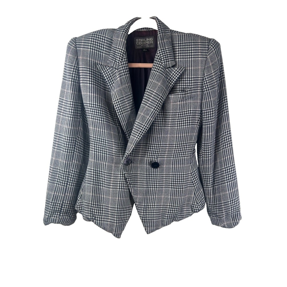 Vintage Stirling Cooper Houndstooth Plaid Blazer Jacket Size 2P Dark Academia